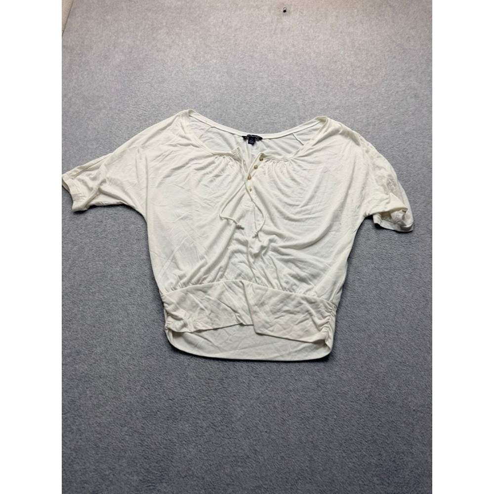 American Eagle Outfitters Womens Small Cream Short Sleeve Button Tie Blouse Top